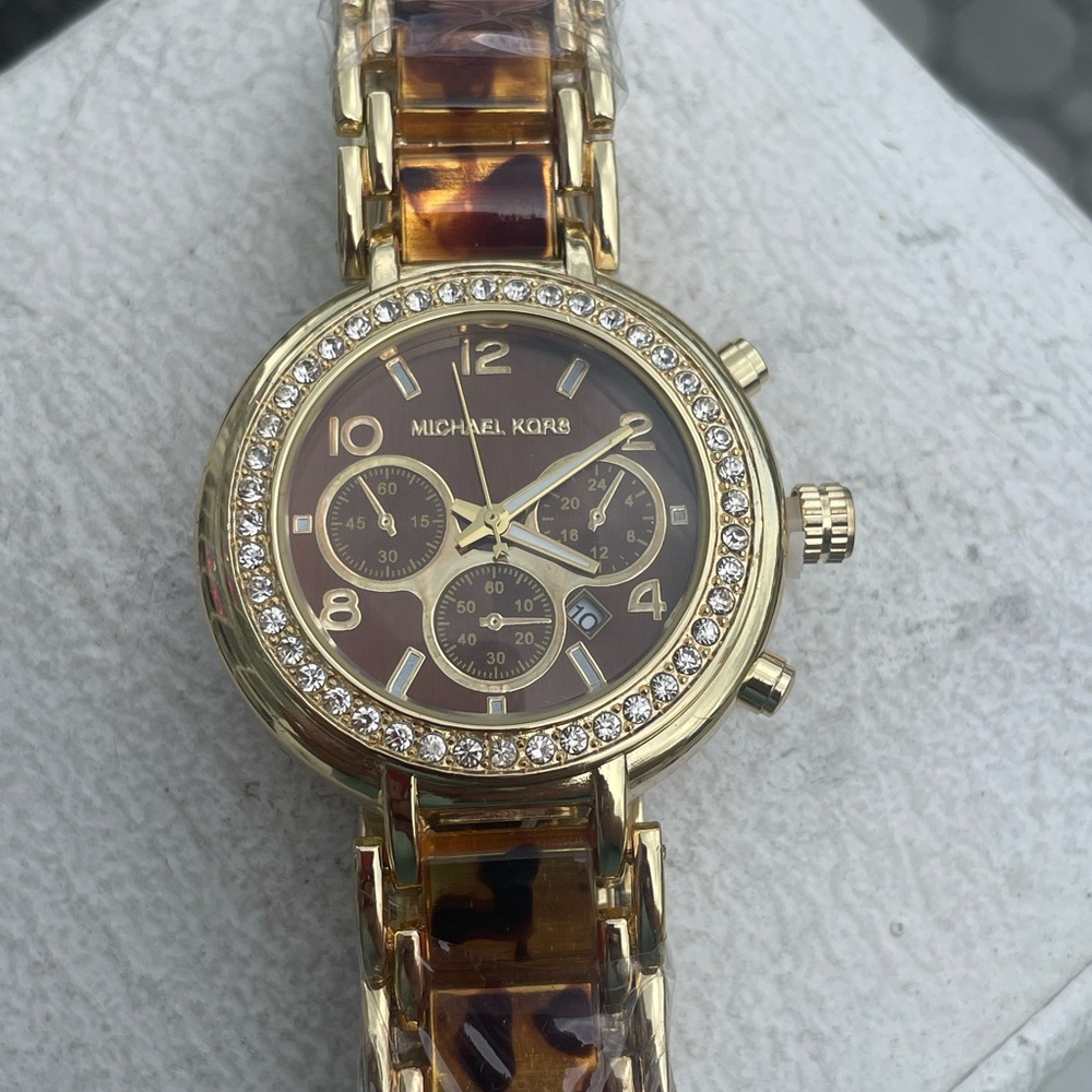 Michael Kors Women's Gold-Tone and Tortoiseshell Chronograph Watch - Brown